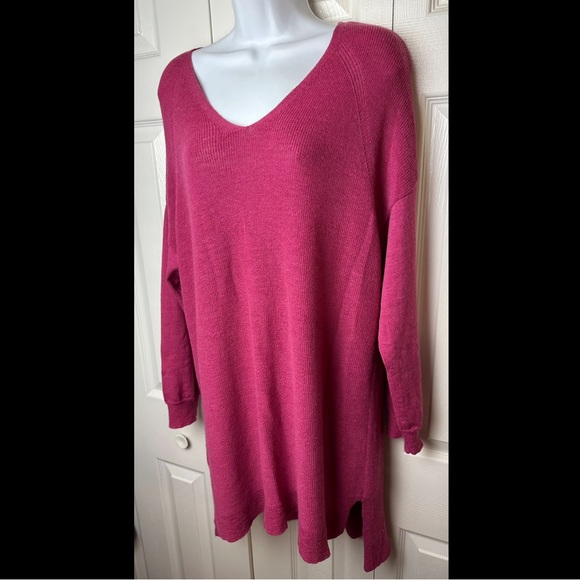 EILEEN FISHER 100% Wool Tunic Top Sweater Pink Magenta Purple Fuchsia Knit Hi/Lo - Picture 2 of 9